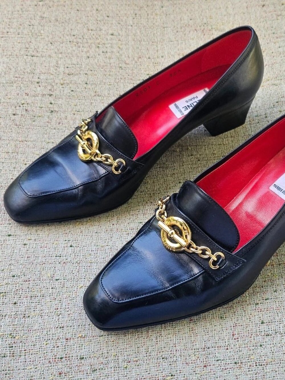 Vintage Celine Ladies Heel Shoes Black Leather Sandal Size 35.5 5US Made Italy - Picture 1 of 14